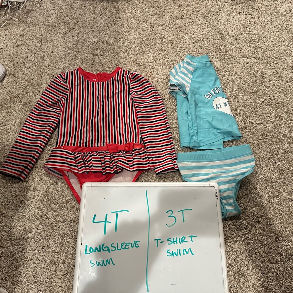 Red and Black Striped Long Sleeve Swimsuit